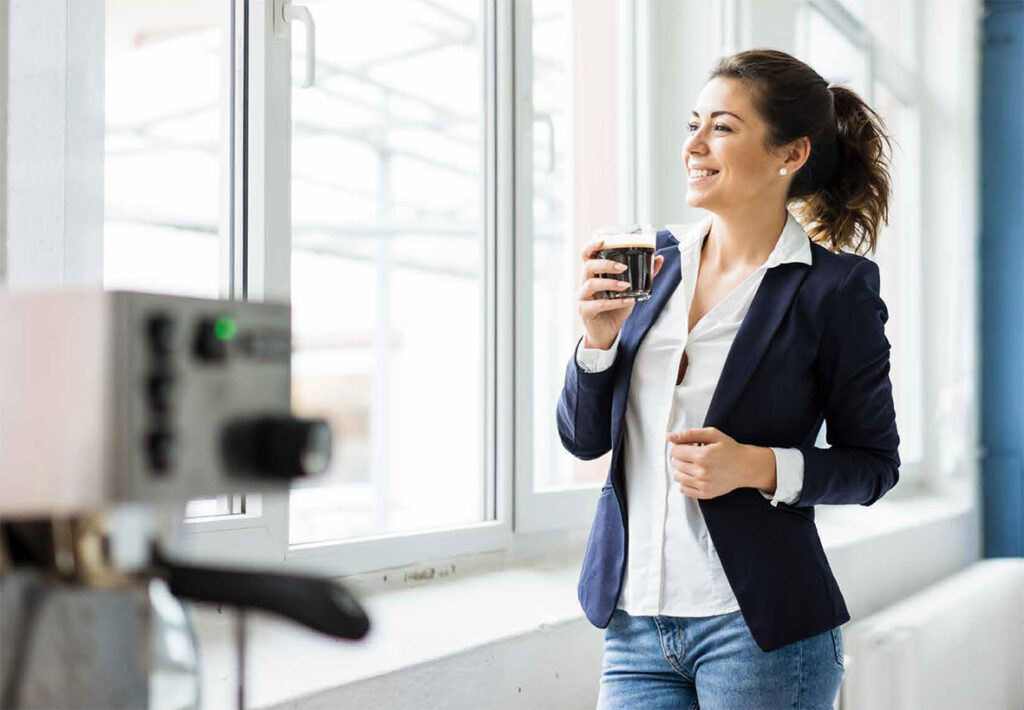 woman drinking coffee